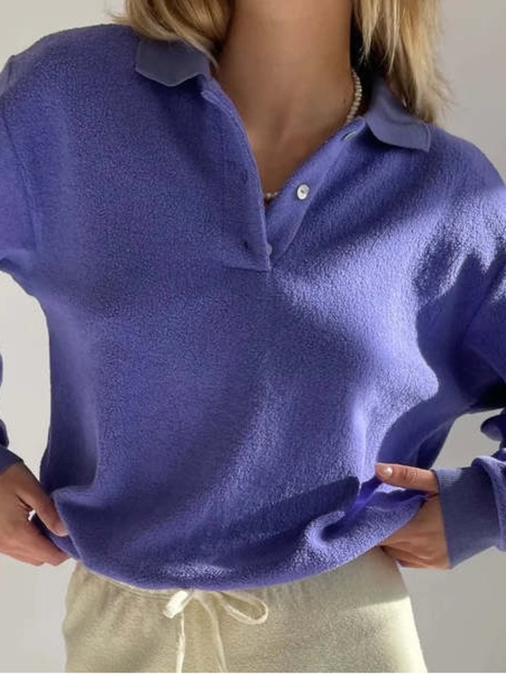 DONNI. Brushed Terry Polo Sweatshirt Violet Size M